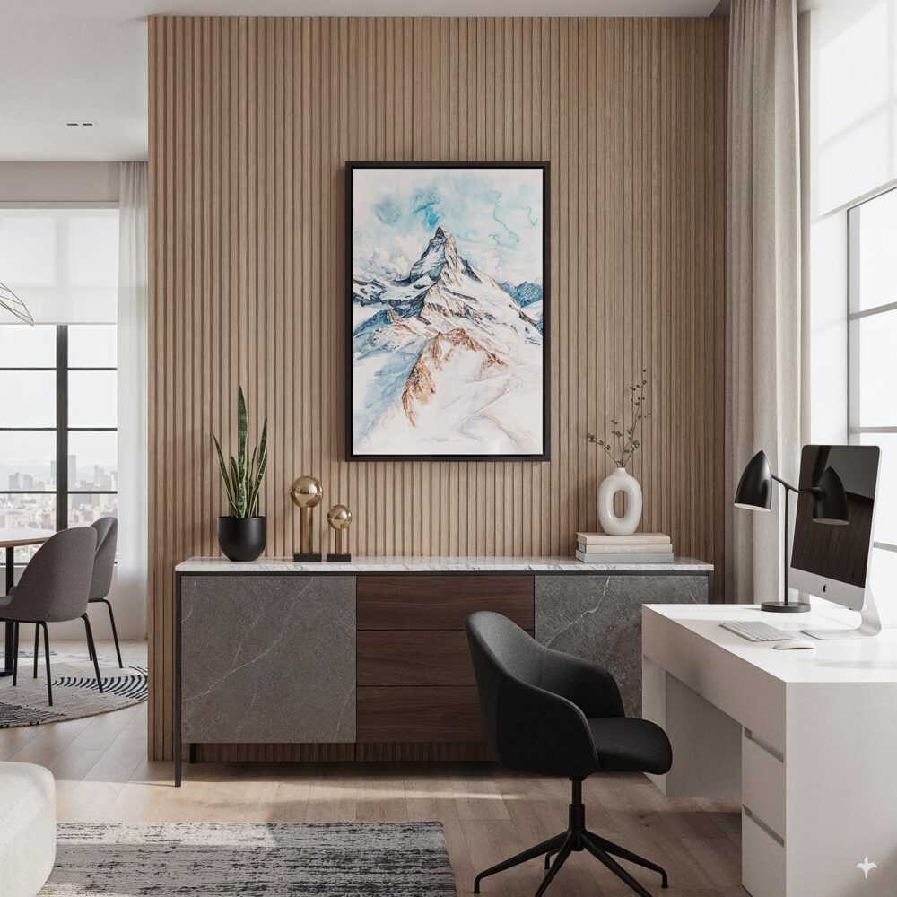 04 - Black Framed Matterhorn Watercolor Canvas Print - Home Office - Vertical.jpg 04 - Black Framed Matterhorn Watercolor Canvas Print - Home Office - Vertical.jpg