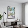 04 - Black Framed Miami Watercolor Canvas Print - Contemporary Living Room - Vertical.jpg