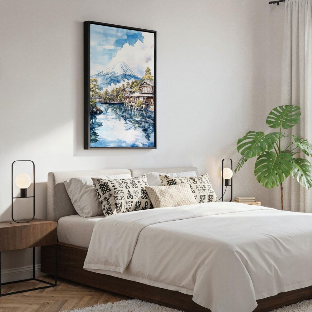 04 - Black Framed Mount Fuji from Oshino Watercolor Canvas Print - Bedroom - Vertical.jpg 04 - Black Framed Mount Fuji from Oshino Watercolor Canvas Print - Bedroom - Vertical.jpg