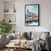 04 - Black Framed Nashville Skyline Watercolor Canvas Print - Skandinavian Living Room - Vertical.jpg