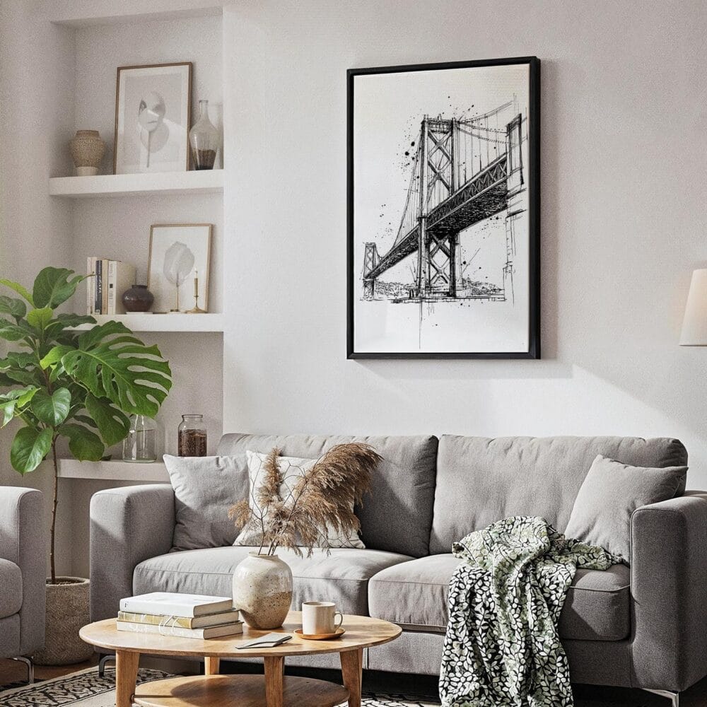 04 - Black Framed Oakland Bridge - Pencil Drawing Canvas Print - Skandinavian Living Room - Vertical.jpg 04 - Black Framed Oakland Bridge - Pencil Drawing Canvas Print - Skandinavian Living Room - Vertical.jpg