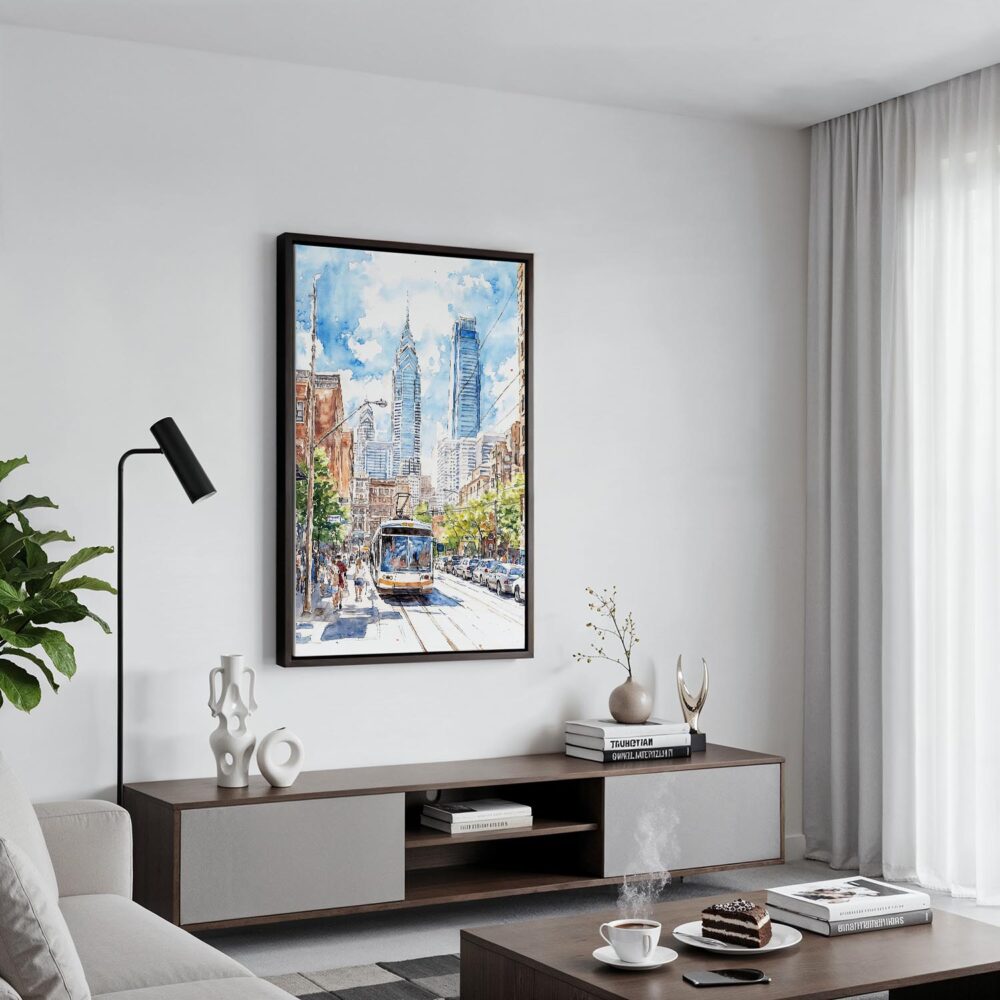 04 - Black Framed Philadelphia Downtown Canvas Print - Contemporary Living Room - Vertical.jpg 04 - Black Framed Philadelphia Downtown Canvas Print - Contemporary Living Room - Vertical.jpg