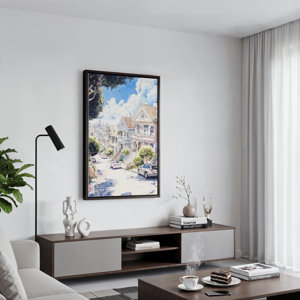 04 - Black Framed San Francisco - Painted Ladies - Watercolors Canvas Print - Contemporary Living Room - Vertical.jpg 04 - Black Framed San Francisco - Painted Ladies - Watercolors Canvas Print - Contemporary Living Room - Vertical.jpg
