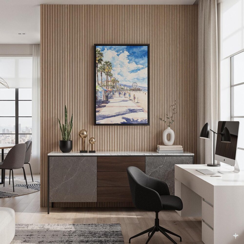 04 - Black Framed Santa Monica Watercolor Canvas Print - Home Office - Vertical.jpg 04 - Black Framed Santa Monica Watercolor Canvas Print - Home Office - Vertical.jpg