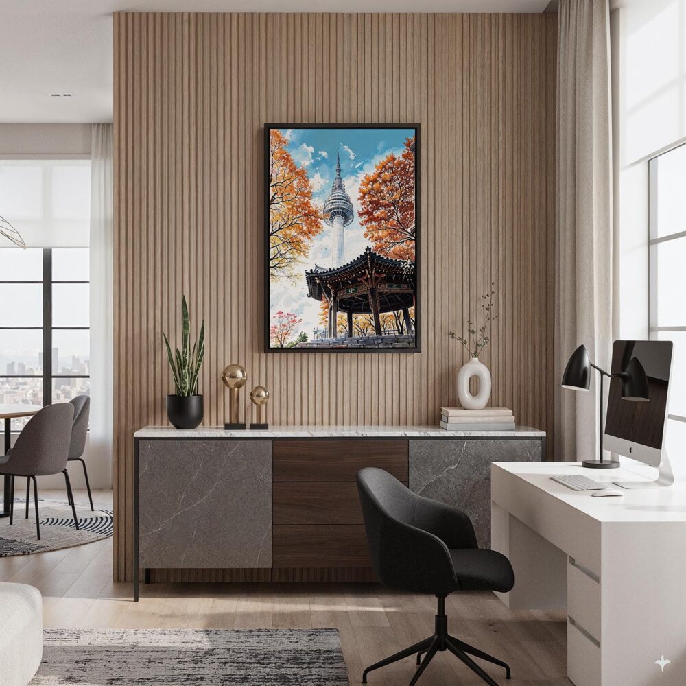 04 - Black Framed Seoul N Seoul Tower Watercolor Canvas Print - Home Office - Vertical.jpg 04 - Black Framed Seoul N Seoul Tower Watercolor Canvas Print - Home Office - Vertical.jpg