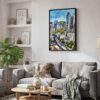 04 - Black Framed Seoul Skyline Watercolor Canvas Print - Skandinavian Living Room - Vertical.jpg