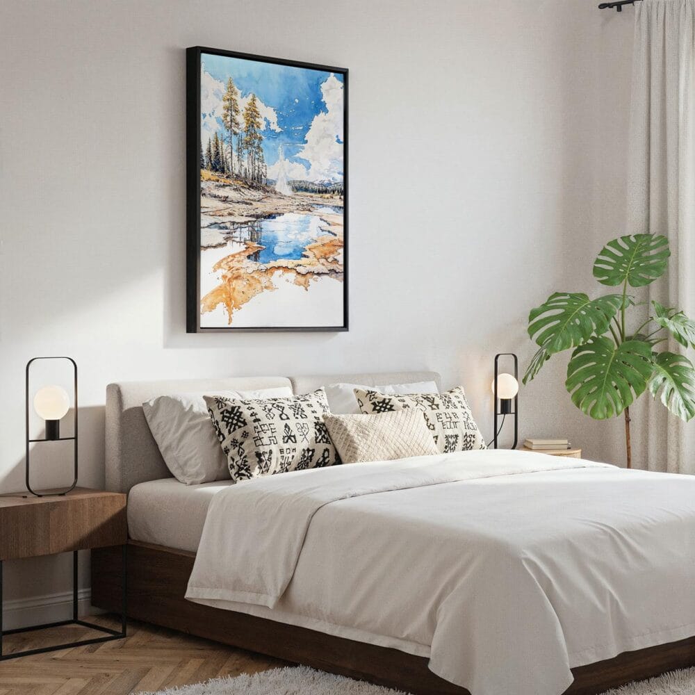 04 - Black Framed Yellostone Geyser - Walercolor Canvas Print - Bedroom - Vertical.jpg 04 - Black Framed Yellostone Geyser - Walercolor Canvas Print - Bedroom - Vertical.jpg