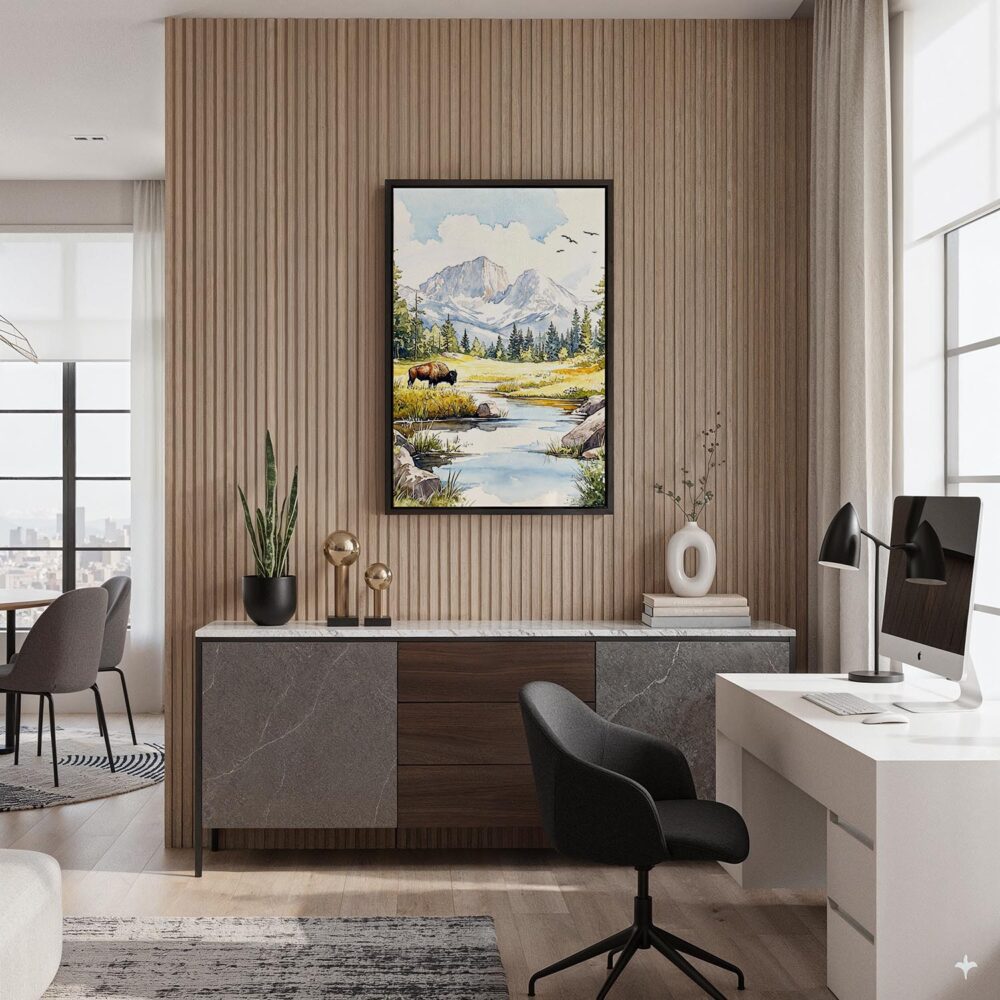 04 - Black Framed Yellowstone Bison - Watercolor Canvas Print - Home Office - Vertical.jpg 04 - Black Framed Yellowstone Bison - Watercolor Canvas Print - Home Office - Vertical.jpg