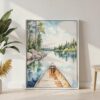 04 - Boundary Waters Minnesota Watercolor Canvas Print with White Floater Frame - Standing on Floor - Vertical.jpg