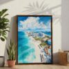 04 - Cancun Mexico Watercolor Canvas Print with Brown Floater Frame - Standing on Floor - Vertical.jpg