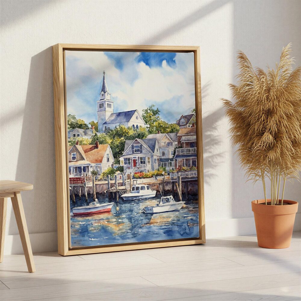 04 - Cape Cod Watercolor Canvas Print with Natural Floater Frame - Standing on Floor - Vertical.jpg 04 - Cape Cod Watercolor Canvas Print with Natural Floater Frame - Standing on Floor - Vertical.jpg