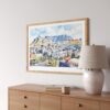 04 - Cape Town Watercolor - Horizontal Art Print in Natural Wood Frame Above Console.jpg