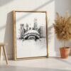 04 - Chicago - The Bean - Pencil Drawing Canvas Print with Natural Floater Frame - Standing on Floor - Vertical.jpg