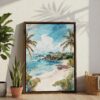 04 - Costa Rica Playa Ventana Watercolor Canvas Print with Brown Floater Frame - Standing on Floor - Vertical.jpg