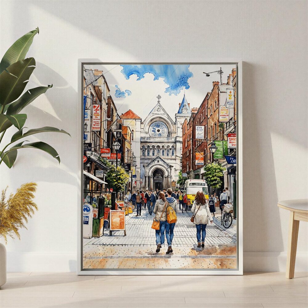 04 - Dublin Ireland Watercolor Canvas Print with White Floater Frame - Standing on Floor - Vertical.jpg 04 - Dublin Ireland Watercolor Canvas Print with White Floater Frame - Standing on Floor - Vertical.jpg