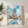 04 - Dublin Trinity College Watercolor Canvas Print with White Floater Frame - Standing on Floor - Vertical.jpg