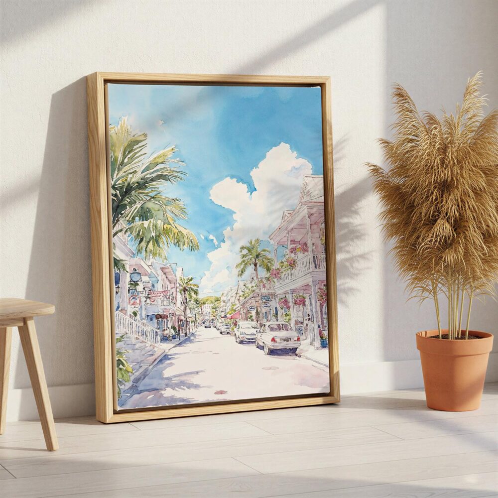 04 - Florida Key West - Watercolor Canvas Print with Natural Floater Frame - Standing on Floor - Vertical.jpg 04 - Florida Key West - Watercolor Canvas Print with Natural Floater Frame - Standing on Floor - Vertical.jpg