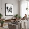 04 - Framed Amsterdam - Pencil Drawing - 2 Canvas Print - Woman reading in modern Living Room - Vertical.jpg