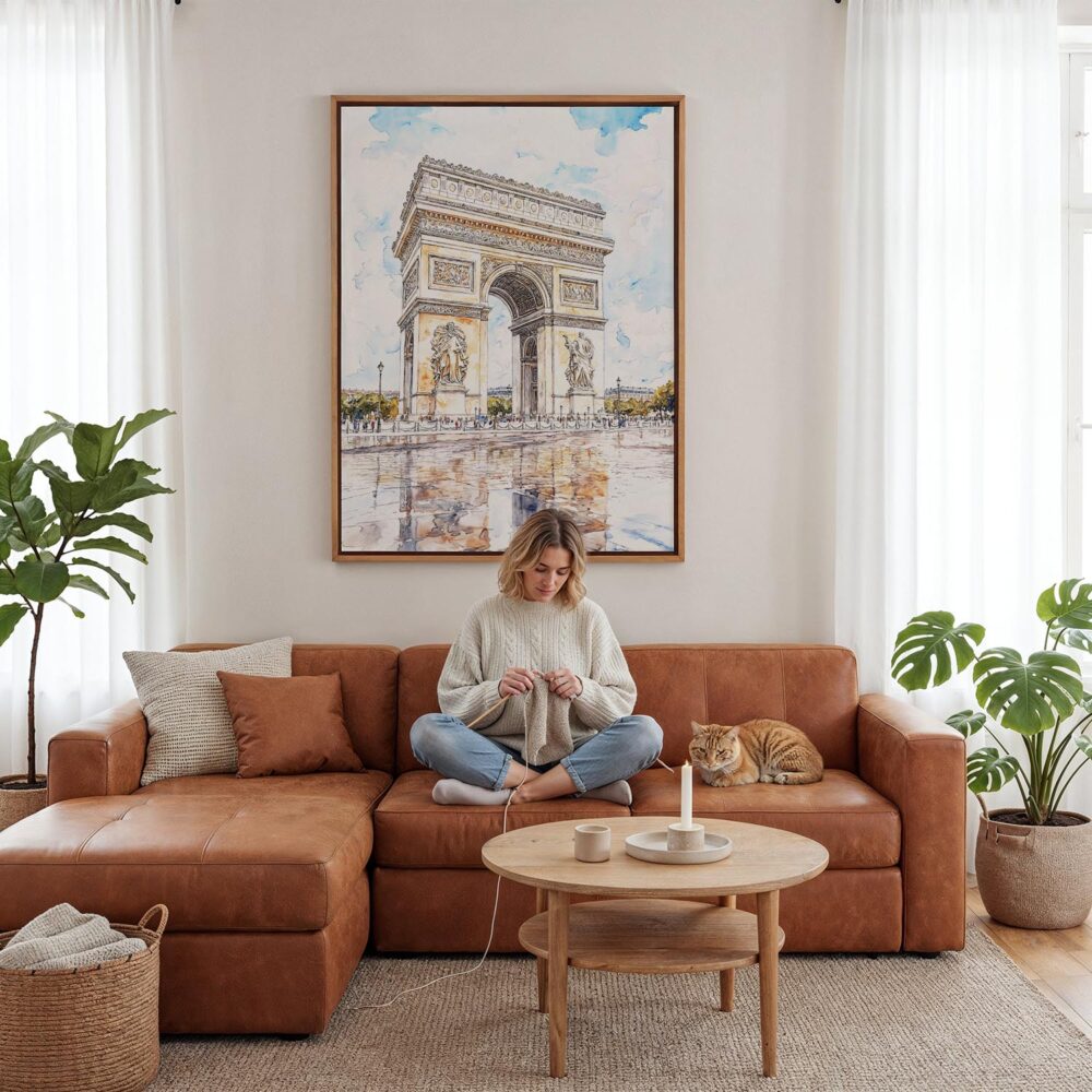 04 - Framed Arc De Triomphe watercolor Canvas Print - Woman Knitting - Vertical.jpg 04 - Framed Arc De Triomphe watercolor Canvas Print - Woman Knitting - Vertical.jpg