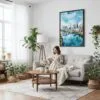 04 - Framed Austin Texas Watercolor Canvas Print - Woman reading on couch - Vertical.jpg