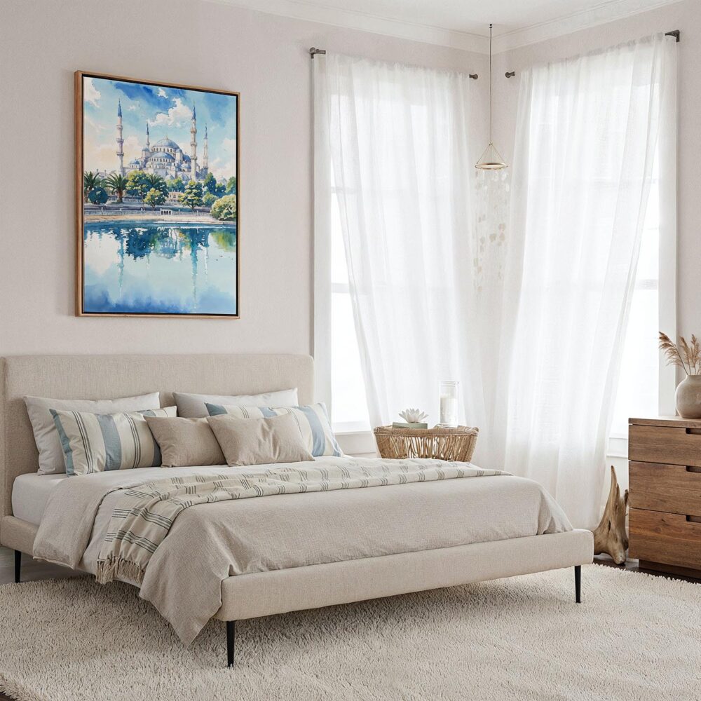 04 - Framed Blue Mosque Watercolor Canvas Print - Coastal Bedroom - Vertical.jpg 04 - Framed Blue Mosque Watercolor Canvas Print - Coastal Bedroom - Vertical.jpg