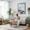 04 - Framed Boston Zakim Bridge Watercolor Canvas Print - Woman reading on couch - Vertical.jpg
