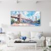 04 - Framed Brooklyn Bridge Watercolor Panorama Canvas Print - Coastal Living Room.jpg