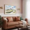 04 - Framed Cape Cod Nobska Lighthouse Watercolor - Horizontal Art Print hanging in Boho Living Room.jpg