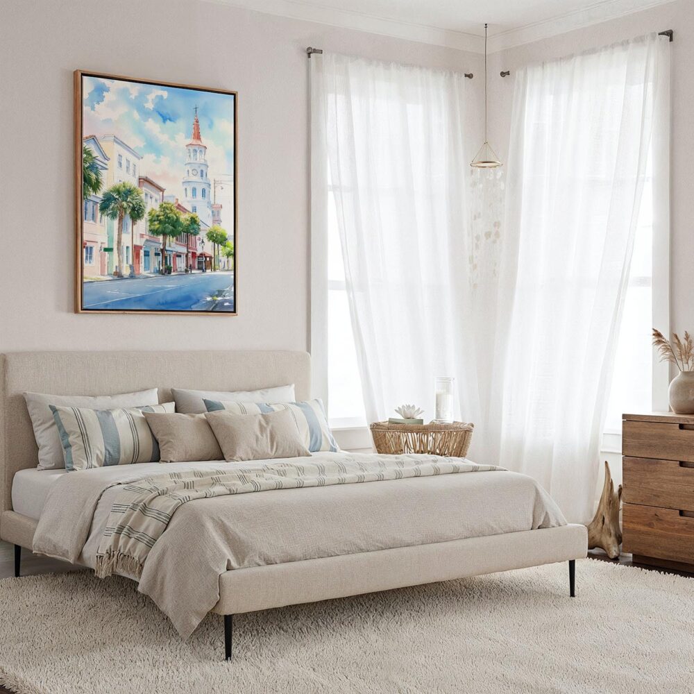 04 - Framed Charleston SC Watercolor Canvas Print - Coastal Bedroom - Vertical.jpg 04 - Framed Charleston SC Watercolor Canvas Print - Coastal Bedroom - Vertical.jpg
