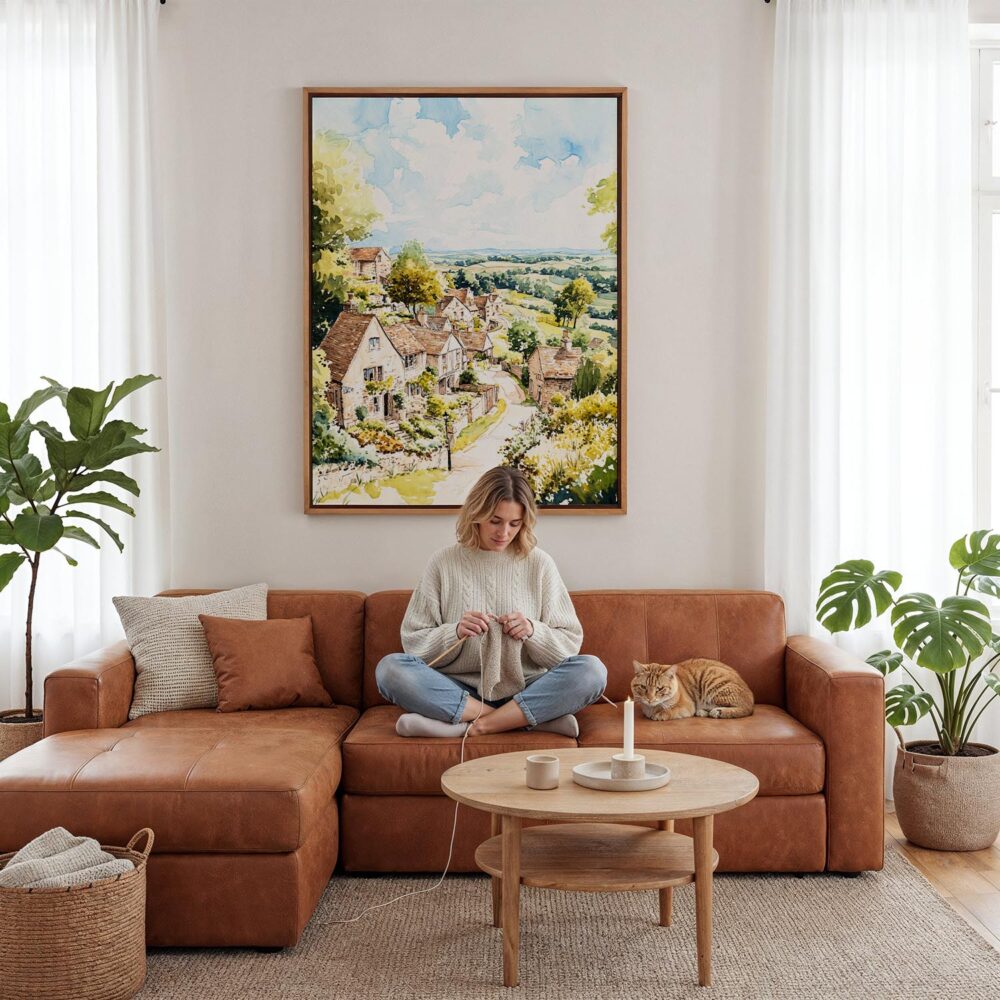 04 - Framed Cotswolds England Watercolor Canvas Print - Woman Knitting - Vertical.jpg 04 - Framed Cotswolds England Watercolor Canvas Print - Woman Knitting - Vertical.jpg