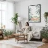 04 - Framed Cute Frog in Japanese Bathtub Illustration Canvas Print - Woman reading on couch - Vertical.jpg