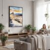 04 - Framed Death Valley National Park Watercolor Canvas Print - Woman reading in modern Living Room - Vertical.jpg