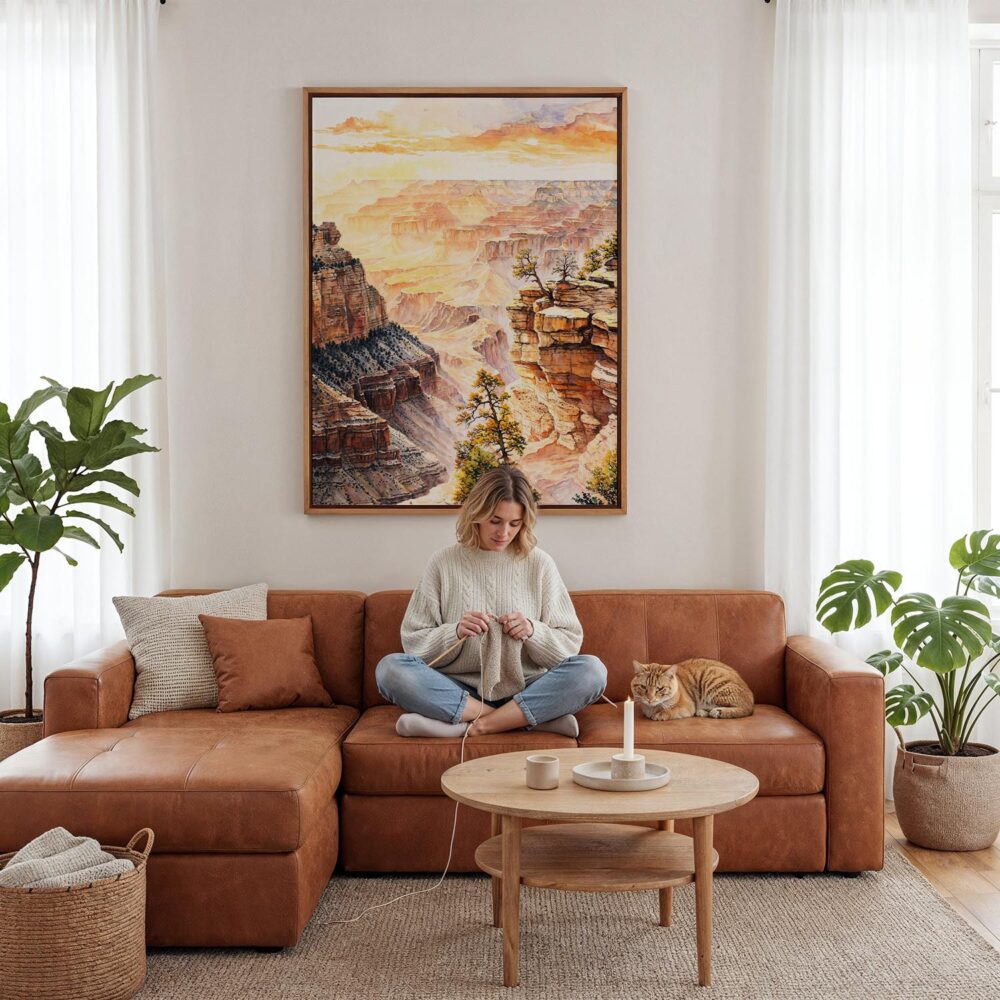 04 - Framed Grand Canyon - Watercolor Canvas Print - Woman Knitting - Vertical.jpg 04 - Framed Grand Canyon - Watercolor Canvas Print - Woman Knitting - Vertical.jpg