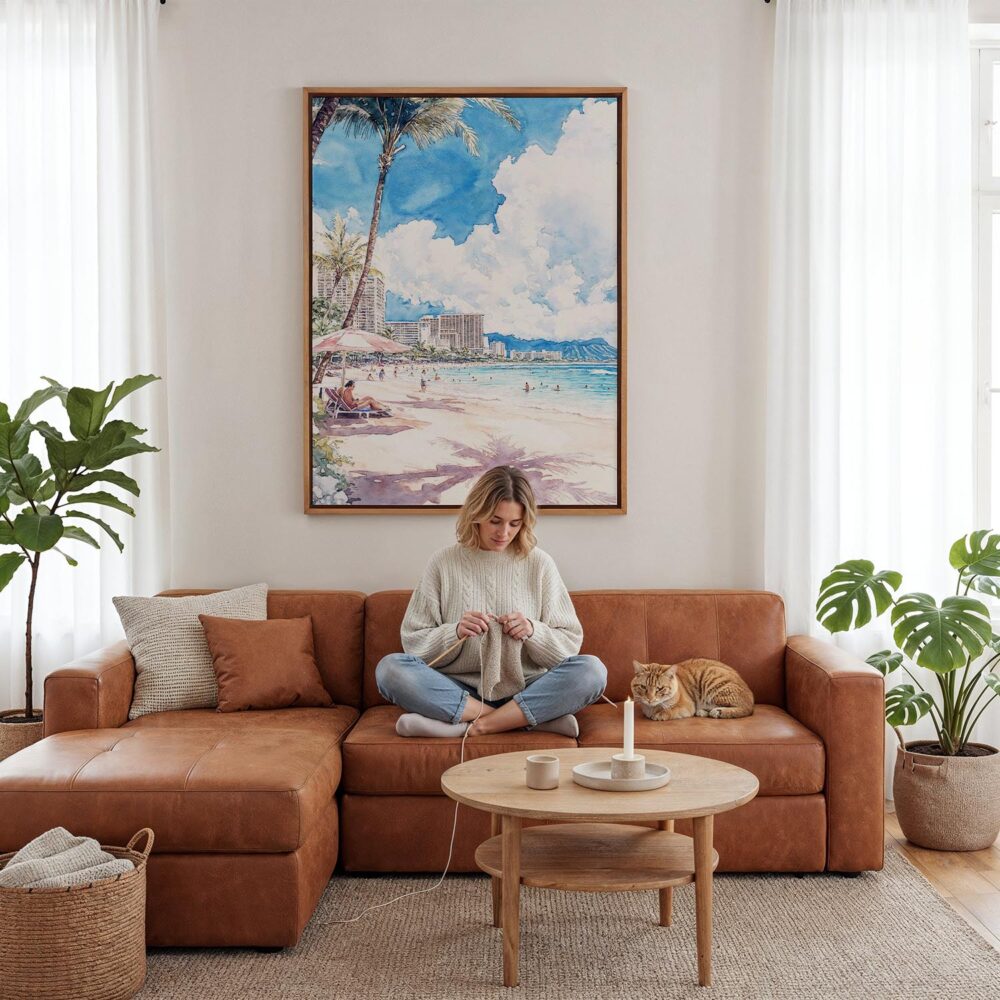 04 - Framed Hawaii Honolulu Waikiki - Watercolor Canvas Print - Woman Knitting - Vertical.jpg 04 - Framed Hawaii Honolulu Waikiki - Watercolor Canvas Print - Woman Knitting - Vertical.jpg