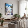 04 - Framed Key West - Duval street - Watercolor Canvas Print - Woman reading in modern Living Room - Vertical.jpg