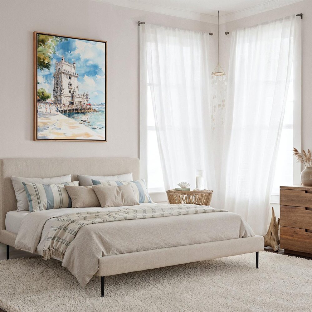 04 - Framed Lisboa Torre de Belém Watercolor Canvas Print - Coastal Bedroom - Vertical.jpg 04 - Framed Lisboa Torre de Belém Watercolor Canvas Print - Coastal Bedroom - Vertical.jpg