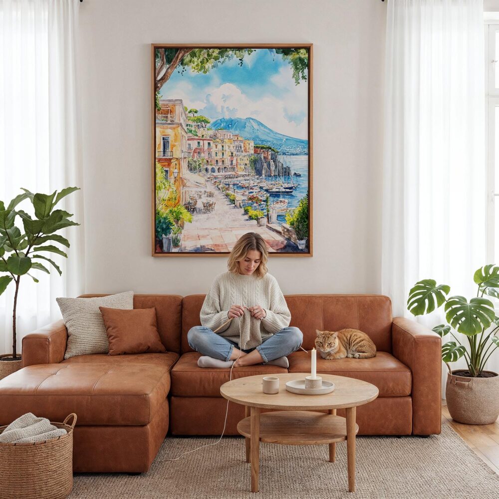 04 - Framed Naples Watercolor Canvas Print - Woman Knitting - Vertical.jpg 04 - Framed Naples Watercolor Canvas Print - Woman Knitting - Vertical.jpg