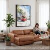 04 - Framed New Orleans Canal Street Watercolor Canvas Print - Woman Knitting on leather couch - Vertical.jpg