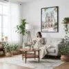 04 - Framed Notre Dame Watercolor Canvas Print - Woman reading on couch - Vertical.jpg