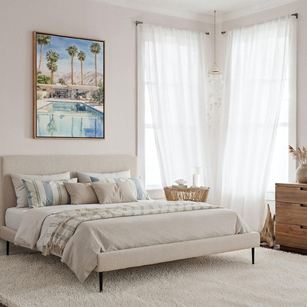 04 - Framed Palm Springs Pool Villa Watercolor Canvas Print - Coastal Bedroom - Vertical.jpg 04 - Framed Palm Springs Pool Villa Watercolor Canvas Print - Coastal Bedroom - Vertical.jpg