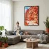 04 - Framed Petra Jordan Watercolor Canvas Print - Woman Knitting on grey couch - Vertical.jpg