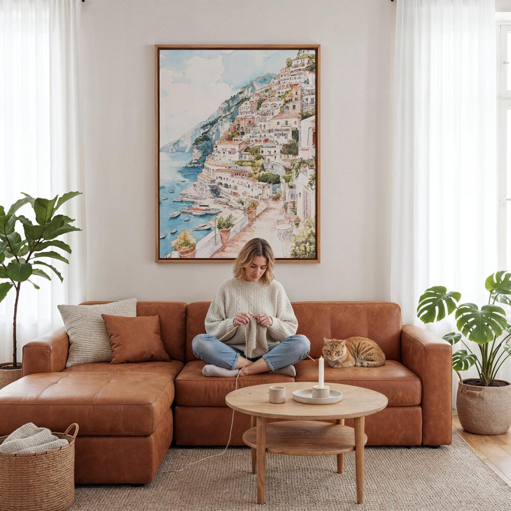 04 - Framed Positano - Watercolor Canvas Print - Woman Knitting - Vertical.jpg 04 - Framed Positano - Watercolor Canvas Print - Woman Knitting - Vertical.jpg