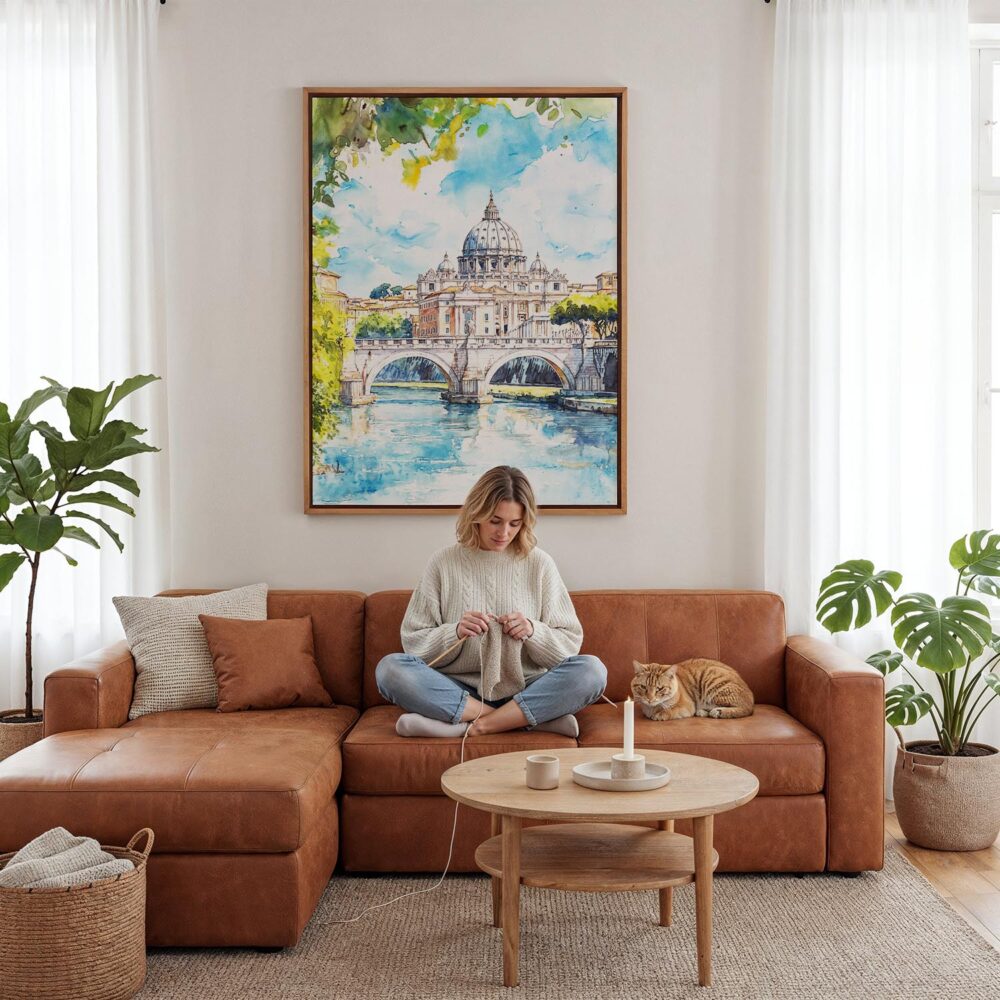 04 - Framed Rome Italy Watercolor Canvas Print - Woman Knitting - Vertical.jpg 04 - Framed Rome Italy Watercolor Canvas Print - Woman Knitting - Vertical.jpg