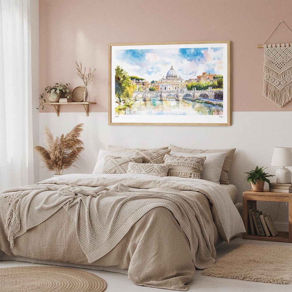 04 - Framed Rome Vitrus Capitol Watercolor - Horizontal Art Print in Boho Bedroom.jpg 04 - Framed Rome Vitrus Capitol Watercolor - Horizontal Art Print in Boho Bedroom.jpg