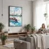 04 - Framed St Louis Watercolor Canvas Print - Woman reading in modern Living Room - Vertical.jpg