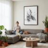04 - Framed Statue of liberty - Pencil Drawing Canvas Print - Woman Knitting on grey couch - Vertical.jpg