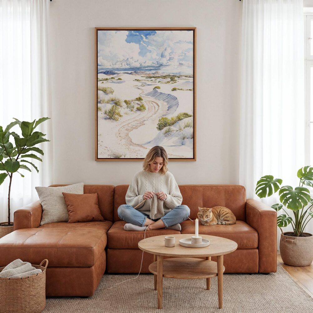 04 - Framed White Sands National Park Watercolor Canvas Print - Woman Knitting - Vertical.jpg 04 - Framed White Sands National Park Watercolor Canvas Print - Woman Knitting - Vertical.jpg