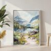 04 - Glacier National Park Watercolor Canvas Print with White Floater Frame - Standing on Floor - Vertical.jpg