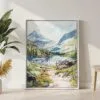 04 - Glacier National Park Watercolor Canvas Print with White Floater Frame - Standing on Floor - Vertical.jpg