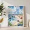 04 - Great Ocean Road Australia Watercolor Canvas Print with White Floater Frame - Standing on Floor - Vertical.jpg